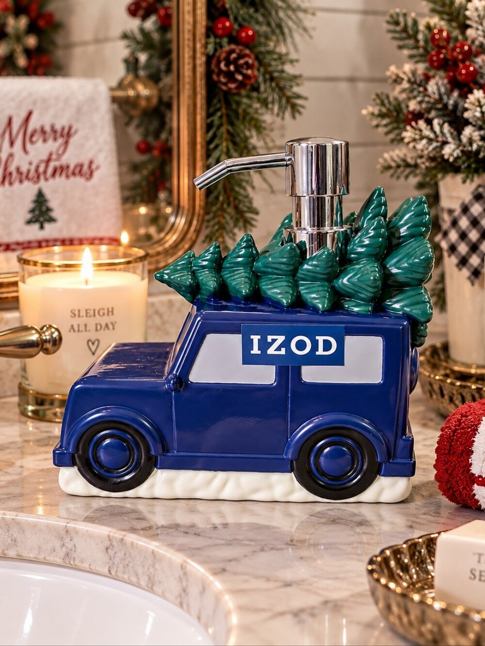 IZOD Pine Trail Christmas Tree Truck Lotion Soap Dispenser, NWT